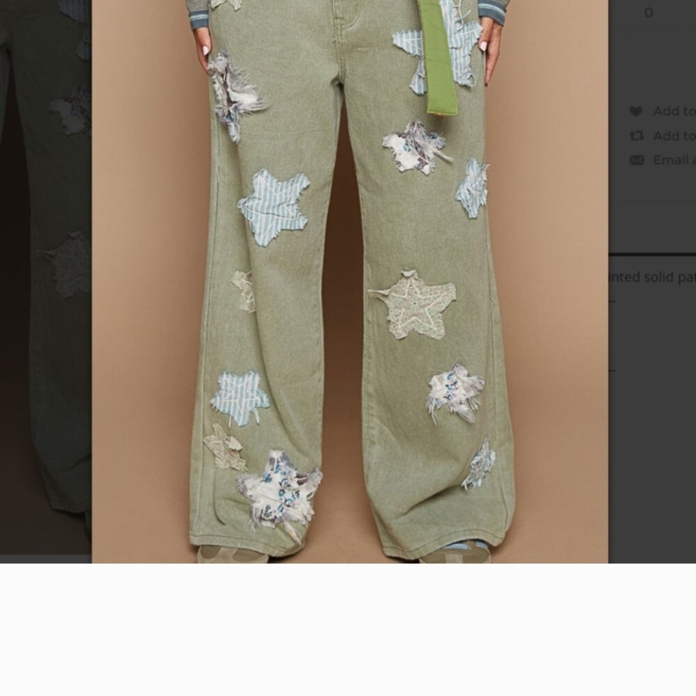 Green Patchwork Wide-Leg Pants